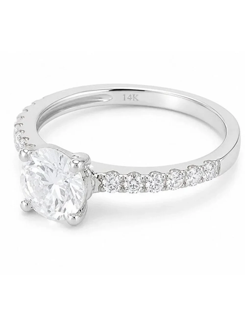 White Sapphire 1.30 Cts Engagement Ring 14k White Gold